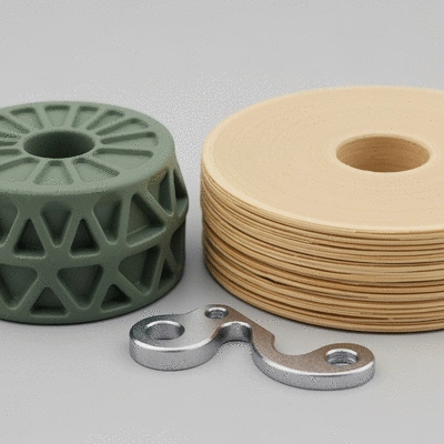 Close-up of eco-friendly downrigger materials, such as recycled plastic and natural fibers
