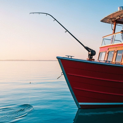 Electric downrigger mounted on a fishing boat in action